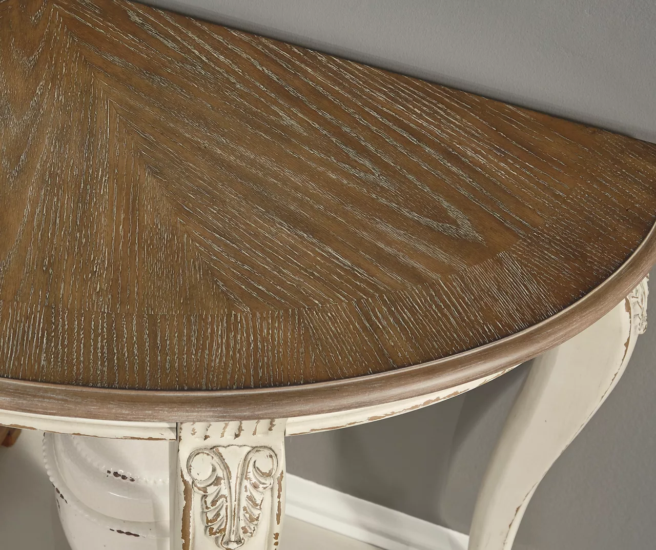 Realyn White & Brown Two-Tone Half-Circle Console Table 6 Realyn White & Brown Two-Tone Half-Circle Console Table - Image 6