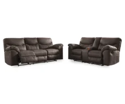 Boxberg Teak Faux Leather Reclining Sofa -Furniture Haven Shop 810519659 810519658