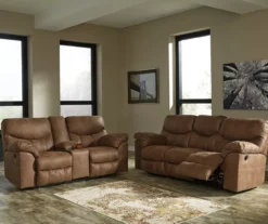 Boxberg Bark Faux Leather Reclining Console Loveseat -Furniture Haven Shop 810519664 810519667 1