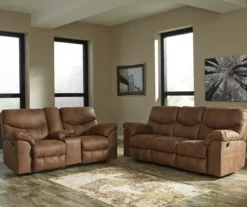 Boxberg Bark Faux Leather Reclining Console Loveseat -Furniture Haven Shop 810519664 810519667
