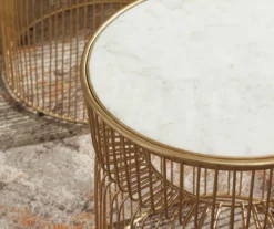 Vernway White Marble & Gold Metal 2-Piece Accent Table Set -Furniture Haven Shop 810542168 2