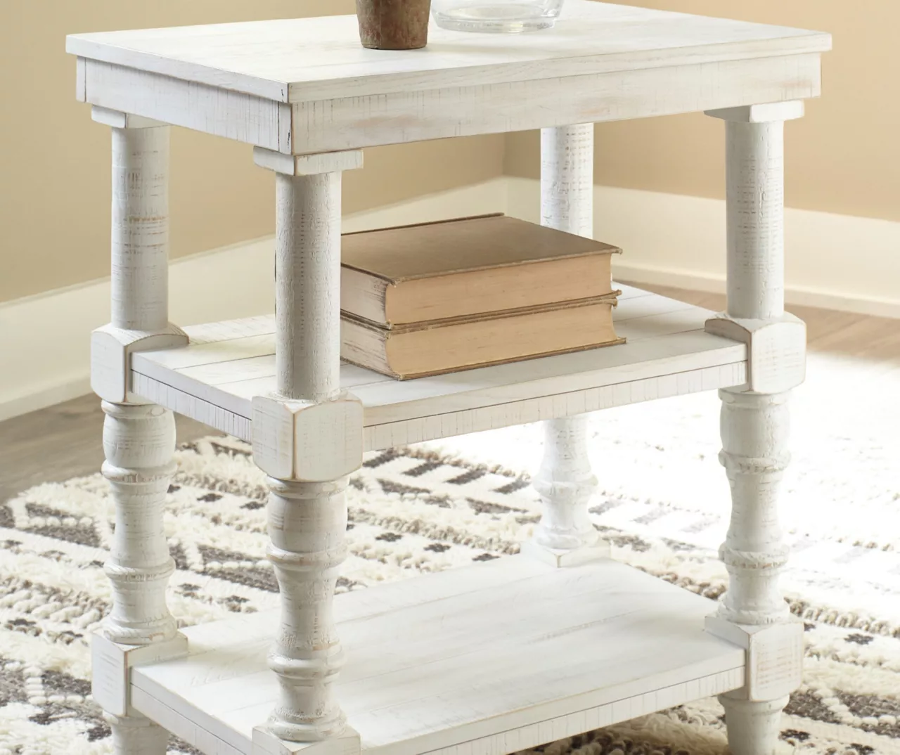 Dannerville Antique White 3-Tier Accent Table With USB Charging 2 Dannerville Antique White 3-Tier Accent Table With USB Charging - Image 2