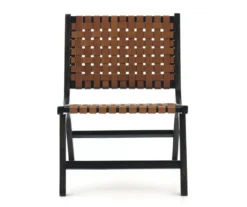 Fayme Camel Armless Leather Woven-Back Lounge Chair 8 Fayme Camel Armless Leather Woven-Back Lounge Chair -Furniture Haven Shop 810542301 2