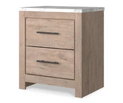 Senniberg Oak & Faux Calcutta 2-Drawer Nightstand -Furniture Haven Shop 810589298 2