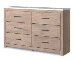Senniberg Oak & Faux Calcutta 6-Drawer Dresser -Furniture Haven Shop 810589299 2