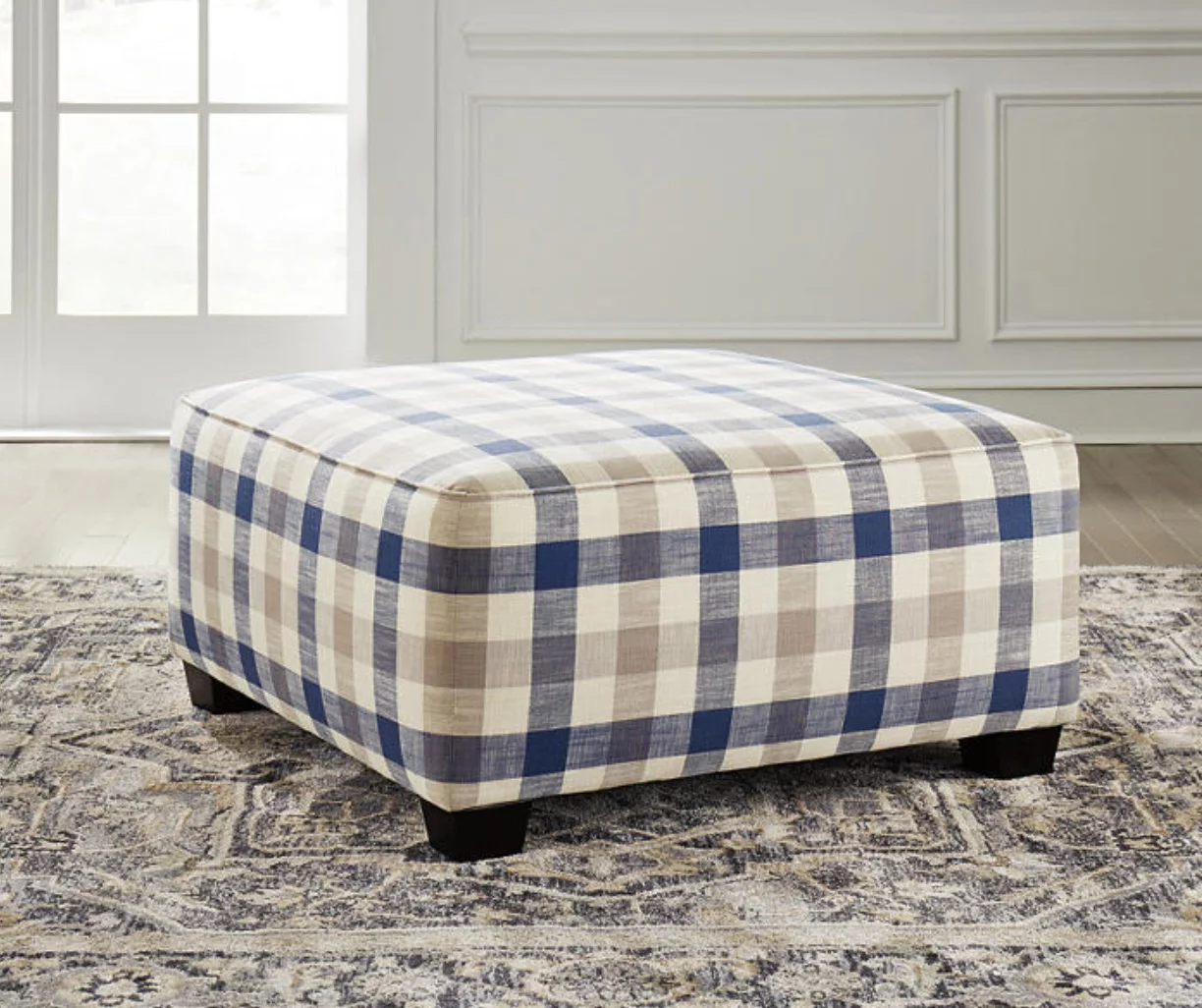 Meggett Blue & Beige Plaid Oversize Accent Ottoman 2 Meggett Blue & Beige Plaid Oversize Accent Ottoman - Image 2
